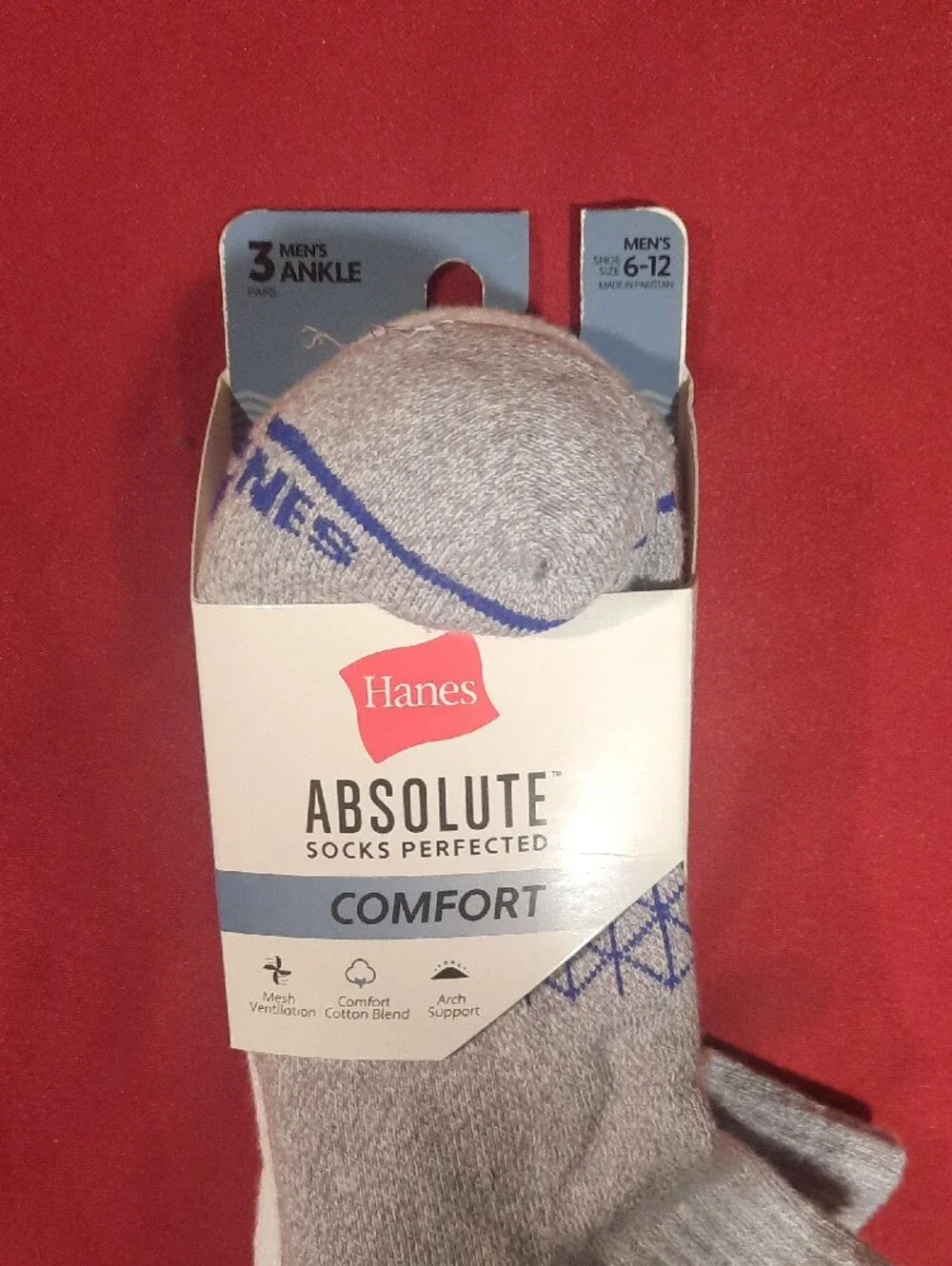 Hanes Comfort Ankle Low-Cut Gray Athletic Socks with Arch Support 3 Pack